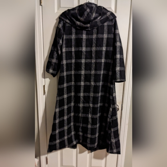 Order Plus Black White Overcoat M Windowpane Pattern Classic - Picture 4 of 5